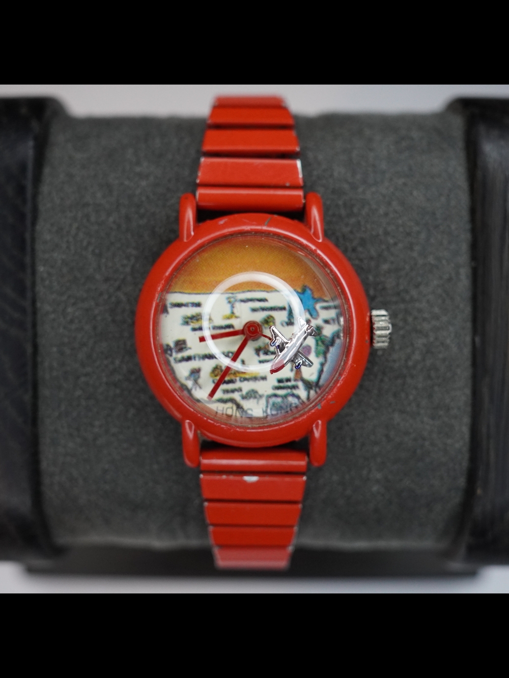 Rare Vintage Mechanical Watch Rotating Airplane USA Map Bubble Dome Running 70s